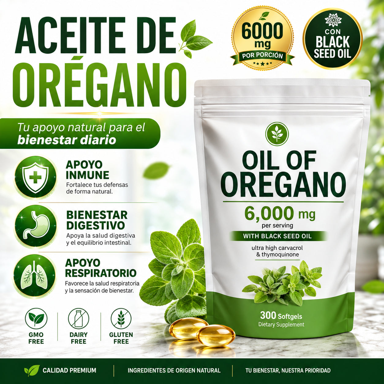 Aceite de Oregano 300 Softgels